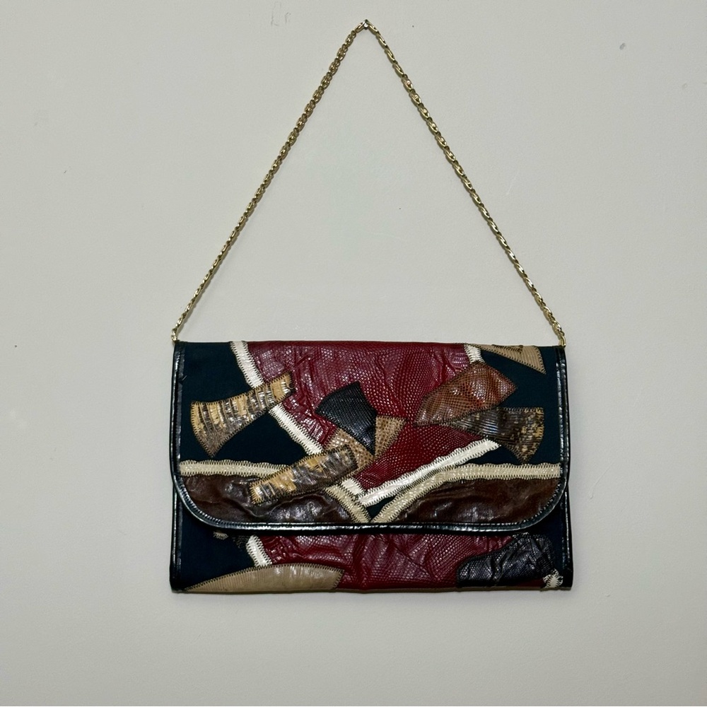 Vintage Varon Snakeskin lizard patchwork shoulder clutch Bag